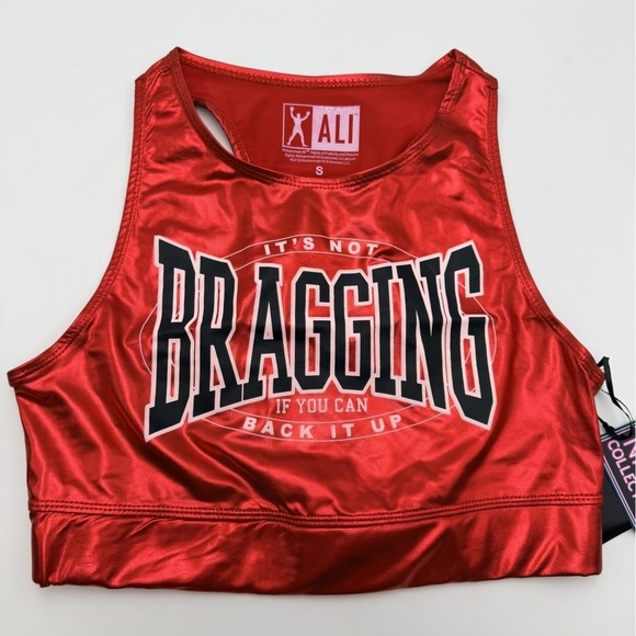 Muhammad Ali Boxing Set Womens Small Red Black Satin Shorts Crop Top NWT - Picture 3 of 7